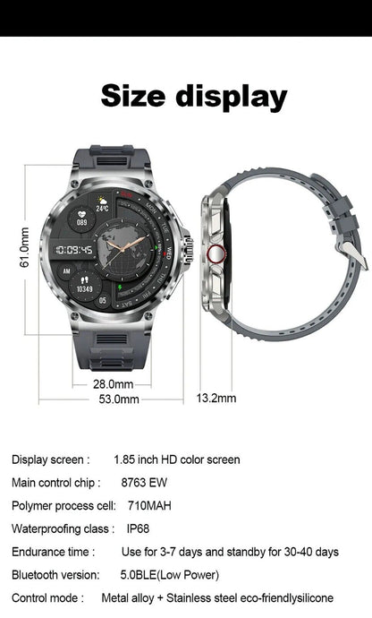1.85" Ultra HD Smartwatch GPS Bluetooth Call Health Monitoring Watch Gym Gift